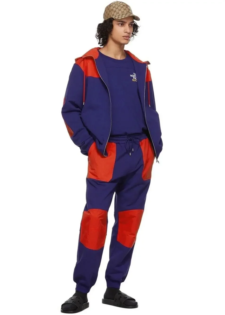 NWT Gucci x The North Face Size XL Blue Red Paneled Sweatpants Jogger $1380